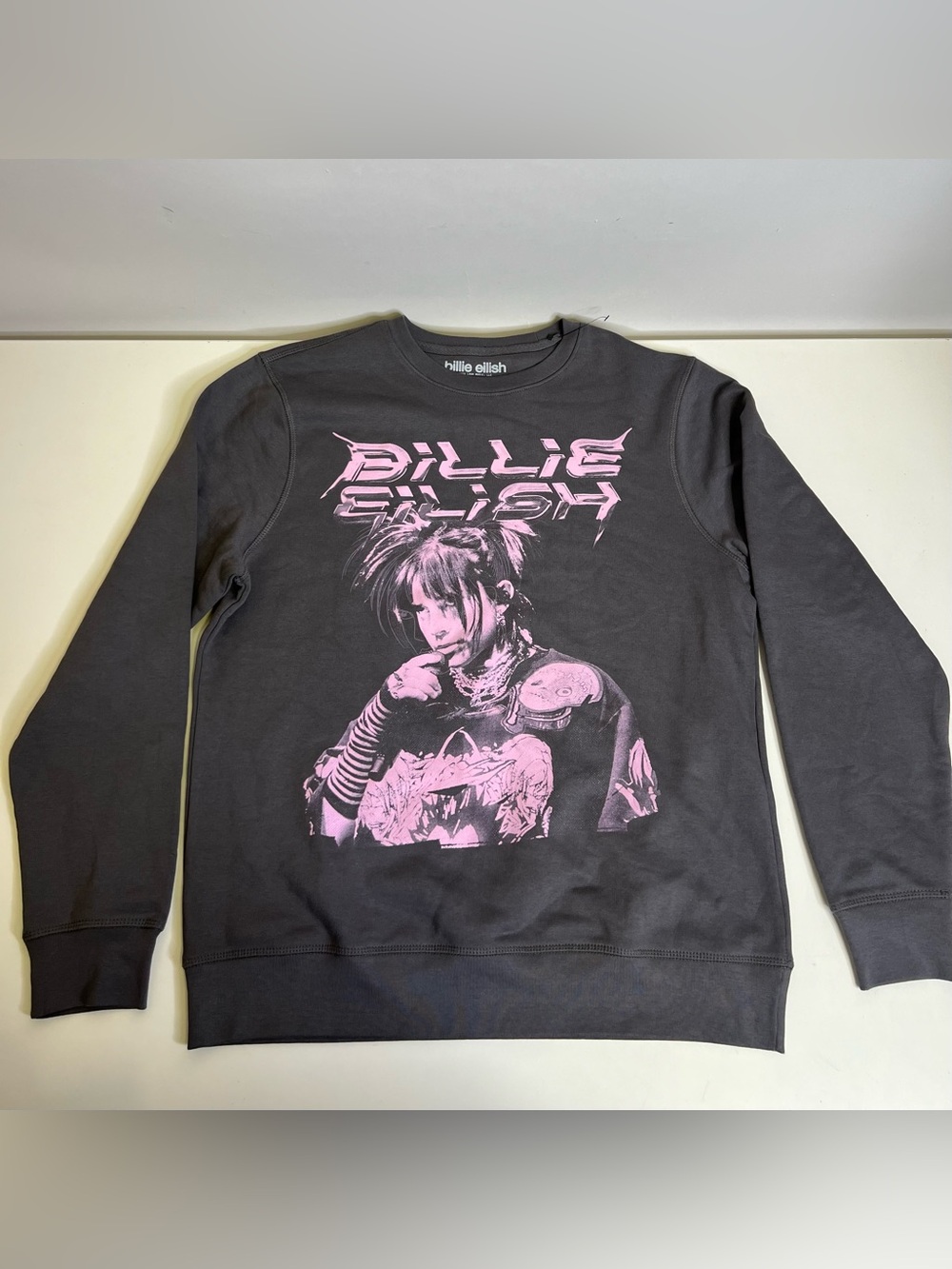 Billie Eilish Men's Black Crewneck Sweatshirt with Pink Graphic - Size Large